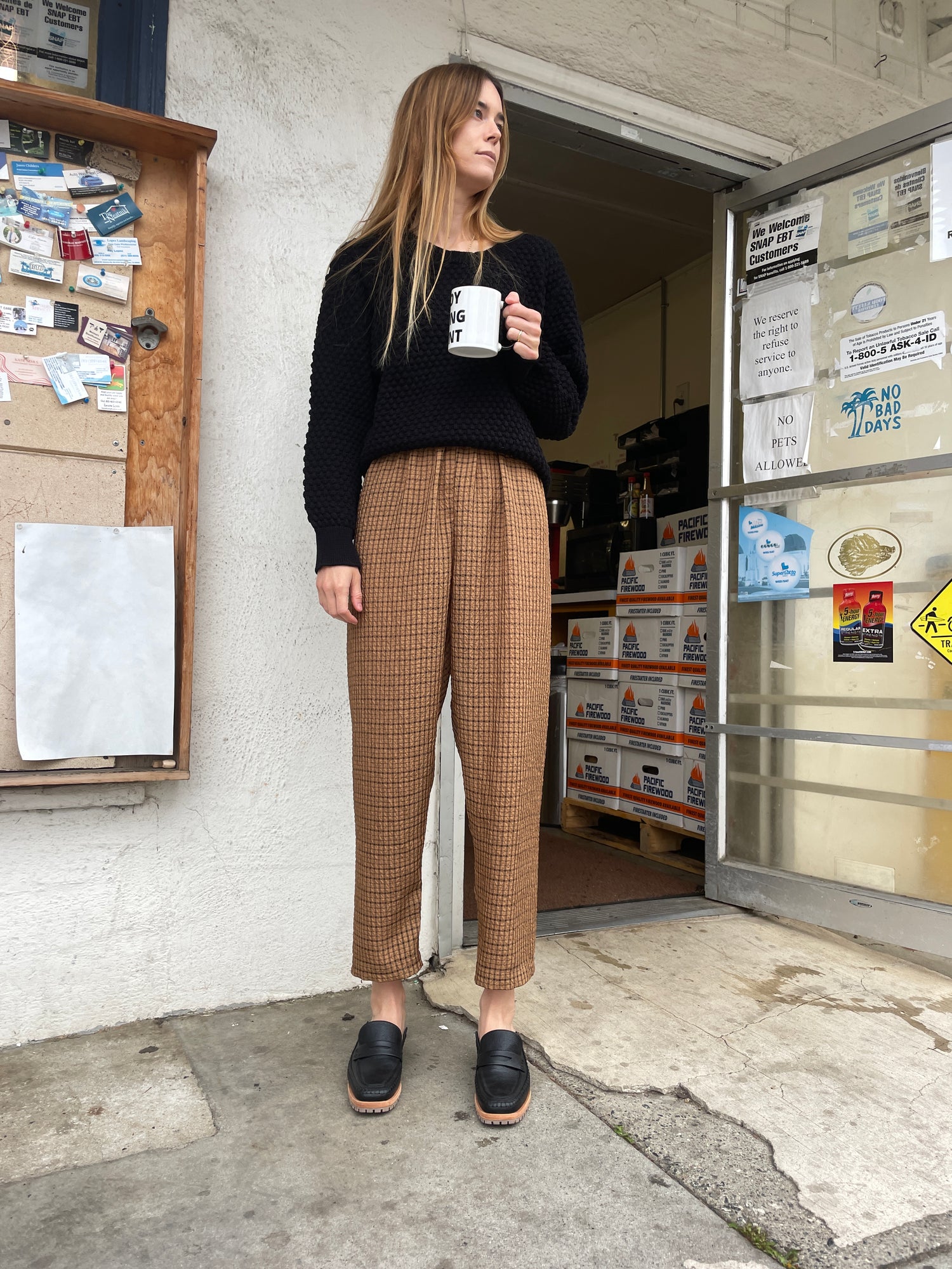 Beklina Basic Pant Plaid Brown/Black