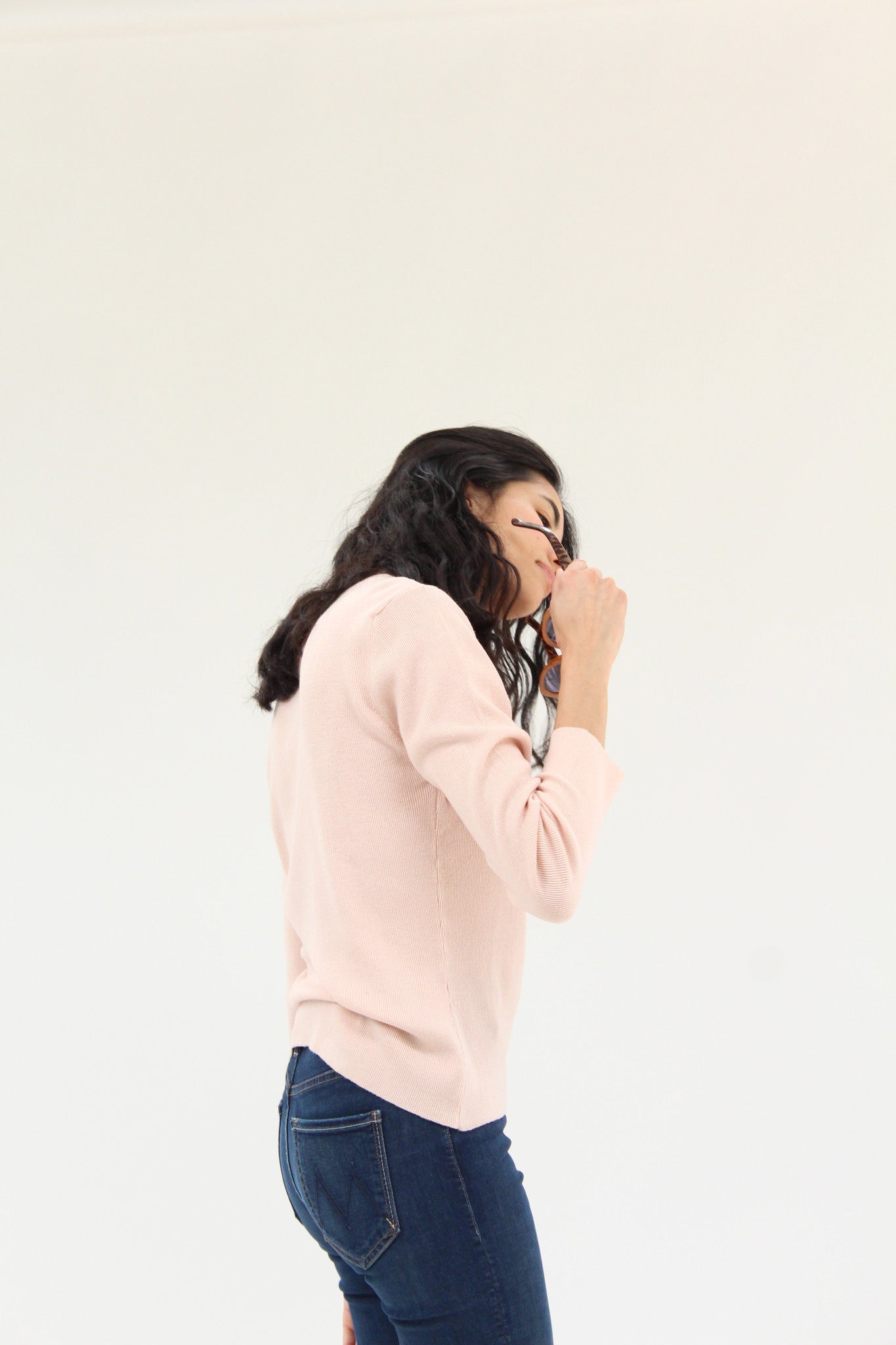 Beklina Ribbed Bar V-Neck Sweater Cloud