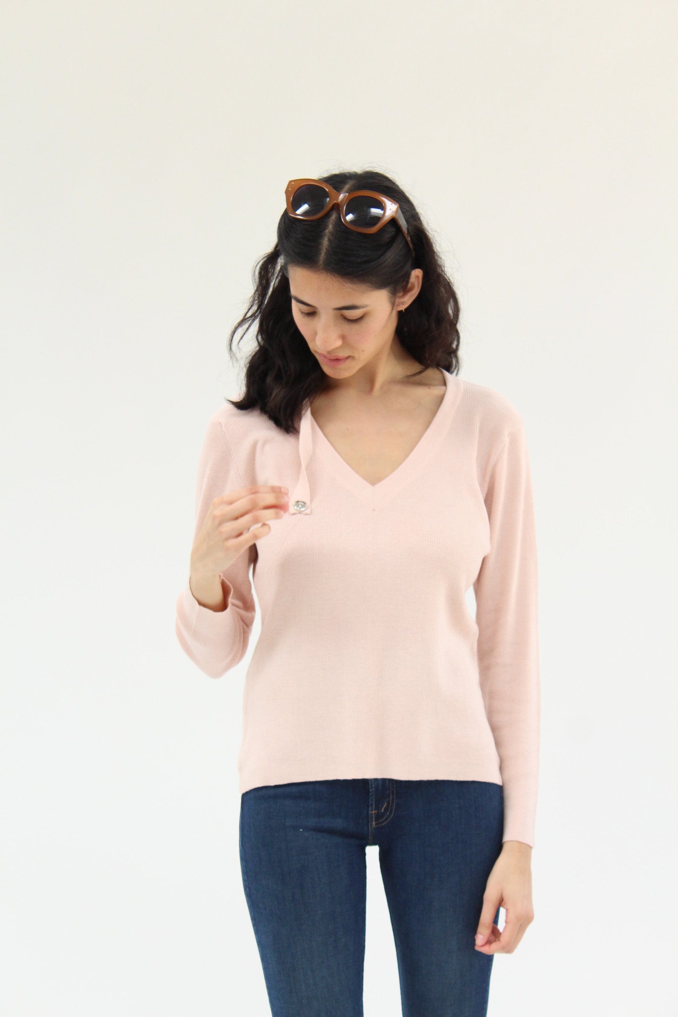 Beklina Ribbed Bar V-Neck Sweater Cloud