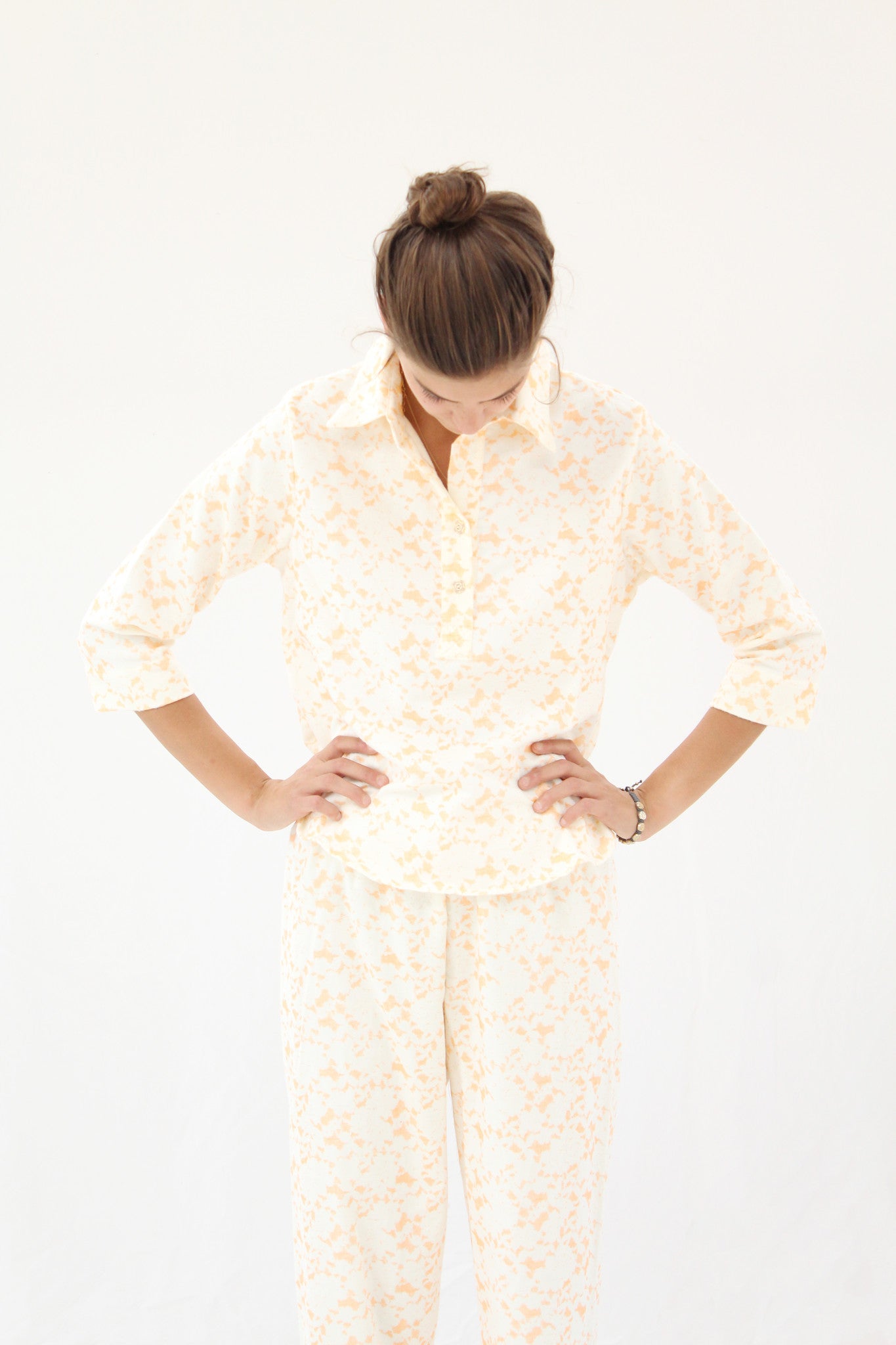 Lina Rennell Organic Cotton Flannel Pajama Set / Citrus Lace