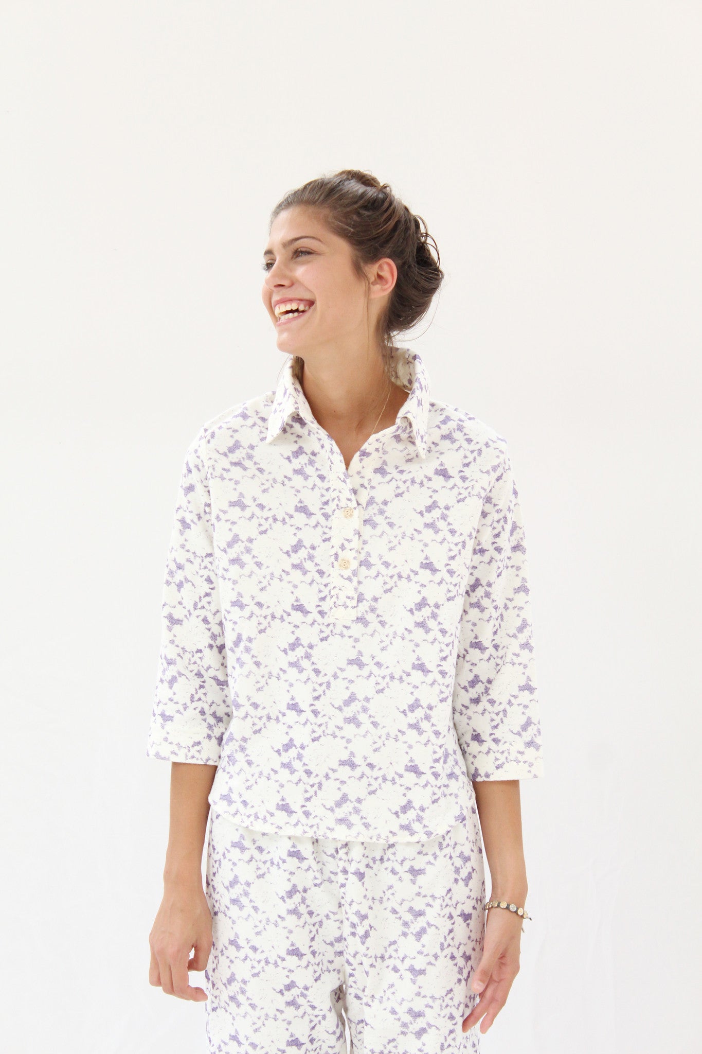 Lina Rennell Organic Cotton Flannel Pajama Set / Grape Lace