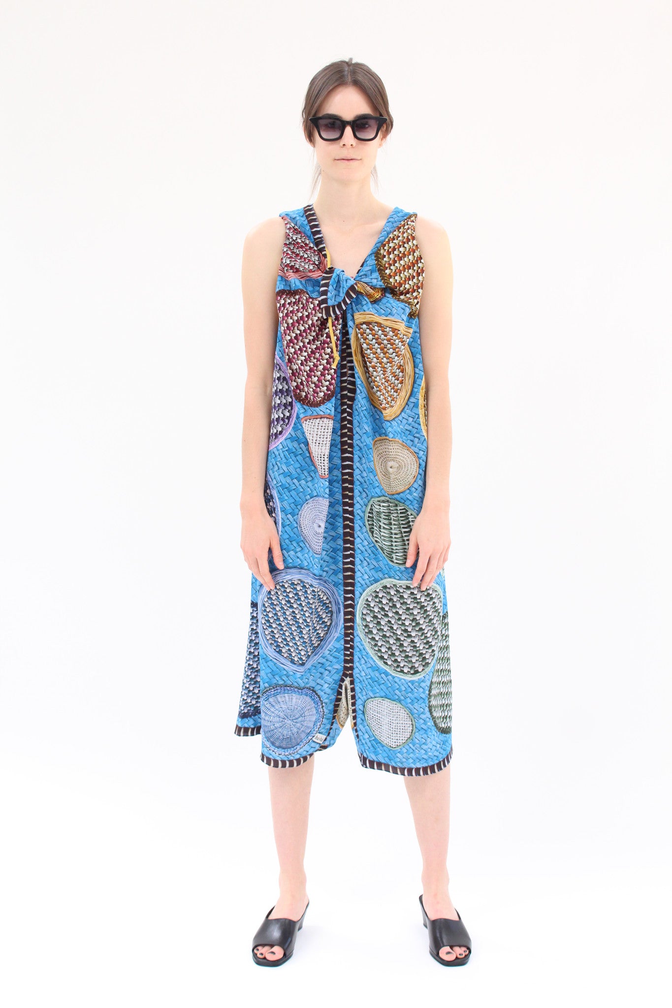 Hui Hui Silk Overall Dress Blue Basket Print