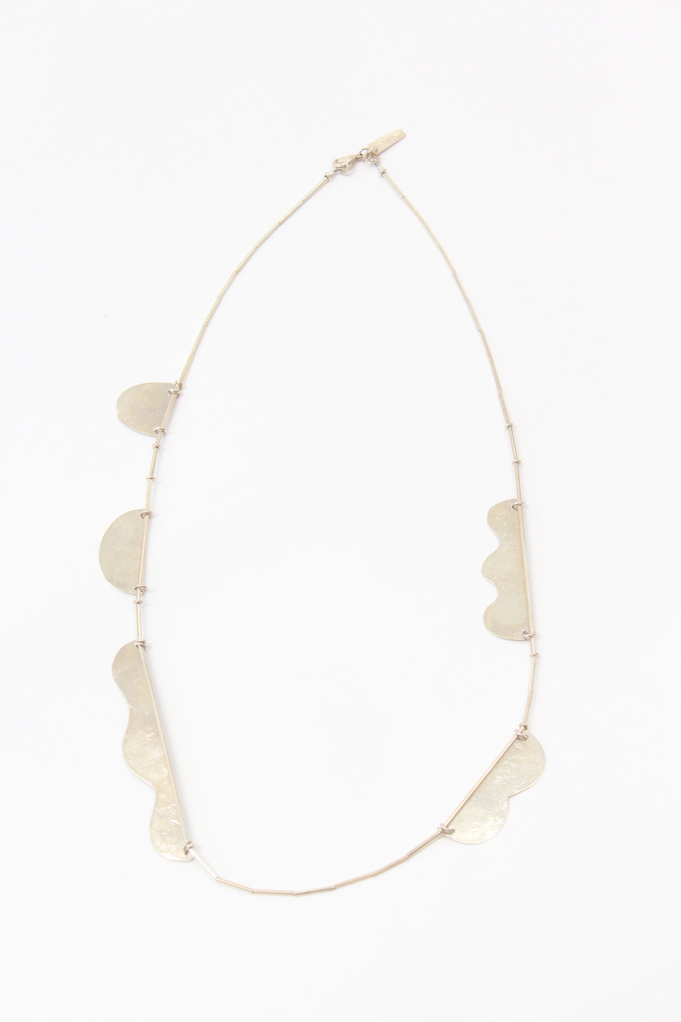 Annie Costello Brown Hammered Shapes Scallop Necklace Silver