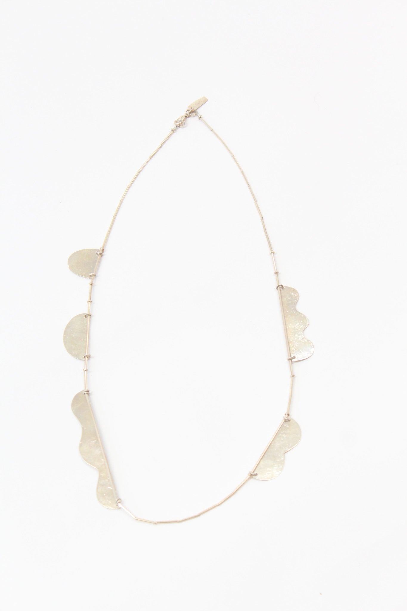 Annie Costello Brown Hammered Shapes Scallop Necklace Silver