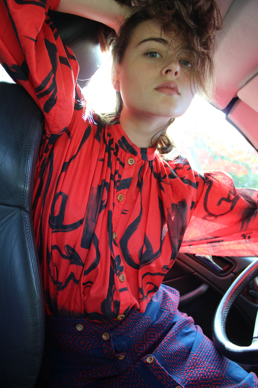 Heinui Llum Blouse Bright Red Bunny Print